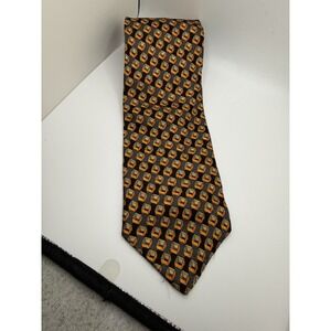 Ermenegildo Zegna Silk Tie Geometric Cube Pattern Orange Gold Italy Designer